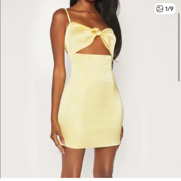 Meshki Dresses & Skirts - Meshki Tasia Tie Front Satin Mini Dress in Lemon yellow S NWT